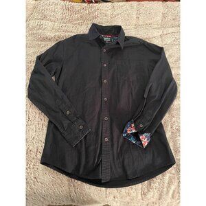 Monument Mens Long Sleeve Black Shirt Floral FLIP Cuffs & Polka‎ Dots